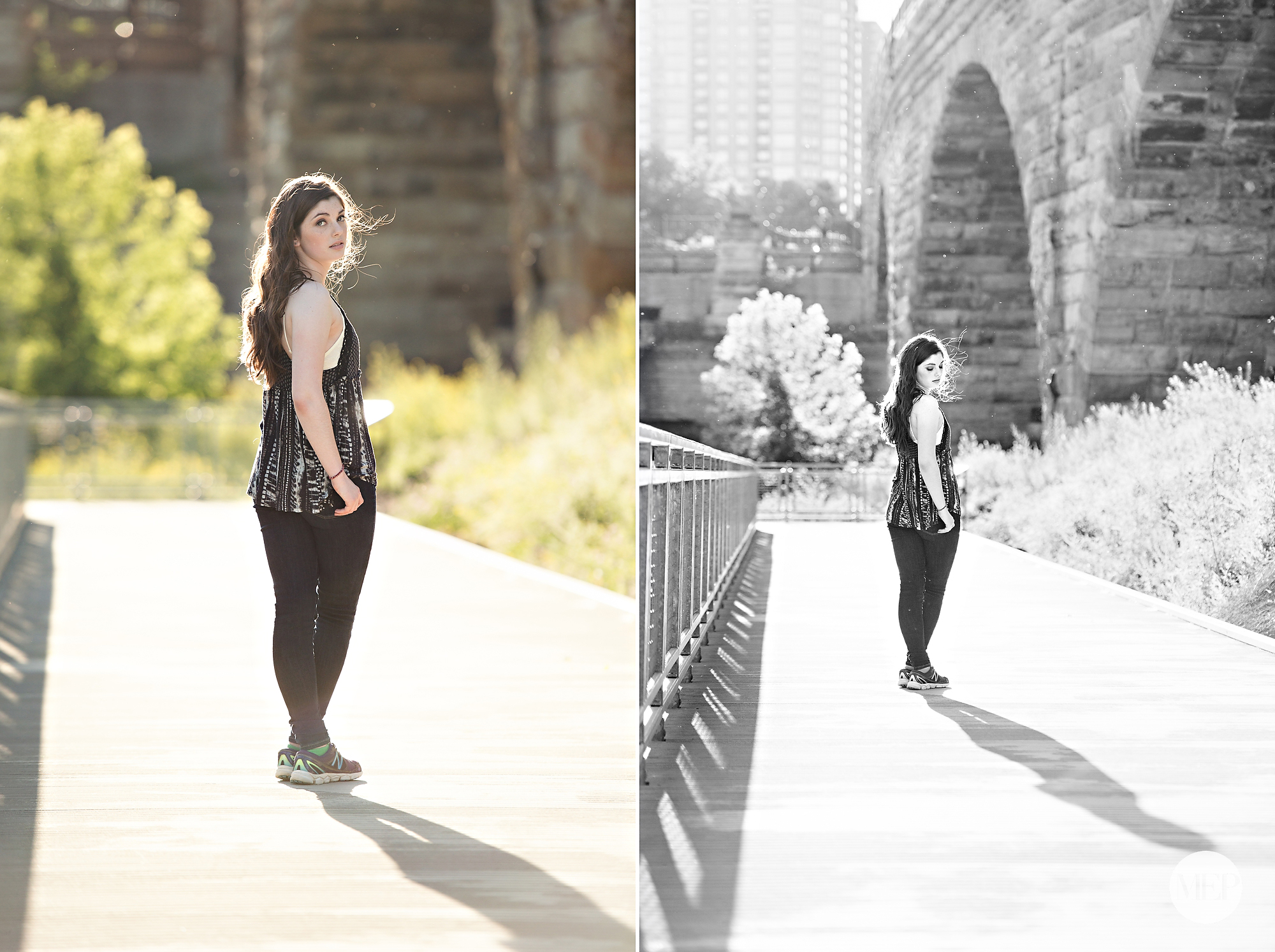 Stone arch bridge senior picture photographer in minneapolis MN