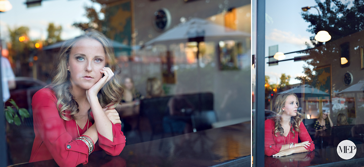 Senior picture photographer in cafe - coffee shop - fashion