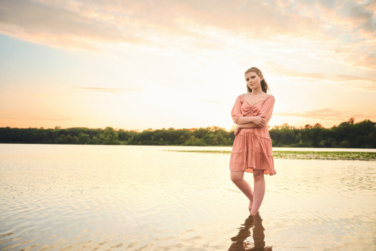 a woman standing in water