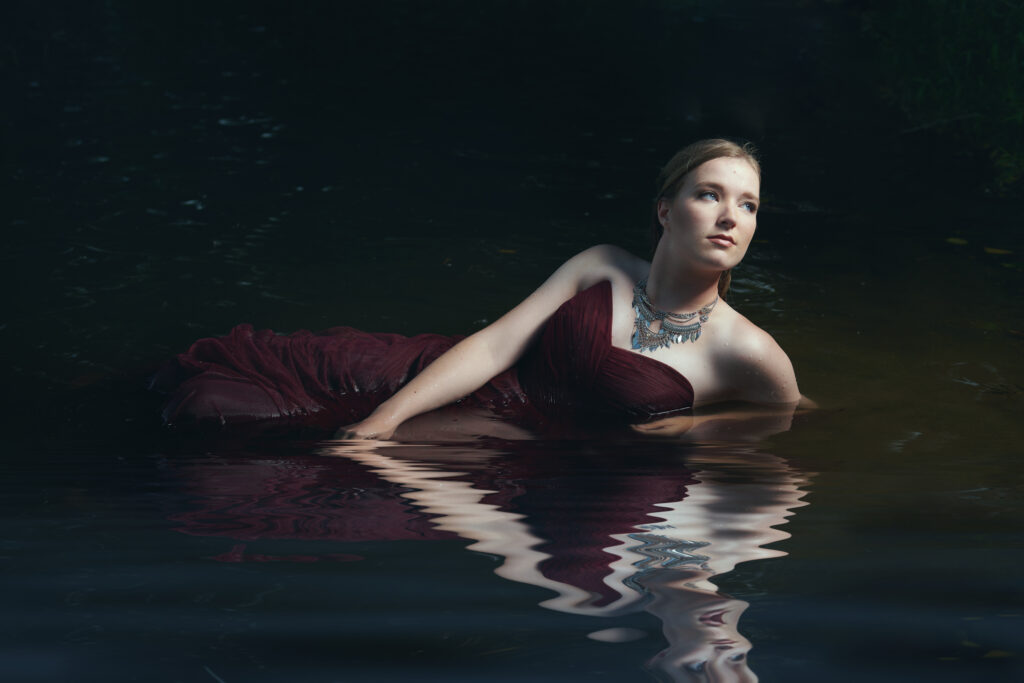 Elegant Senior Picture Photographer Portrait of Woman in Water Dress